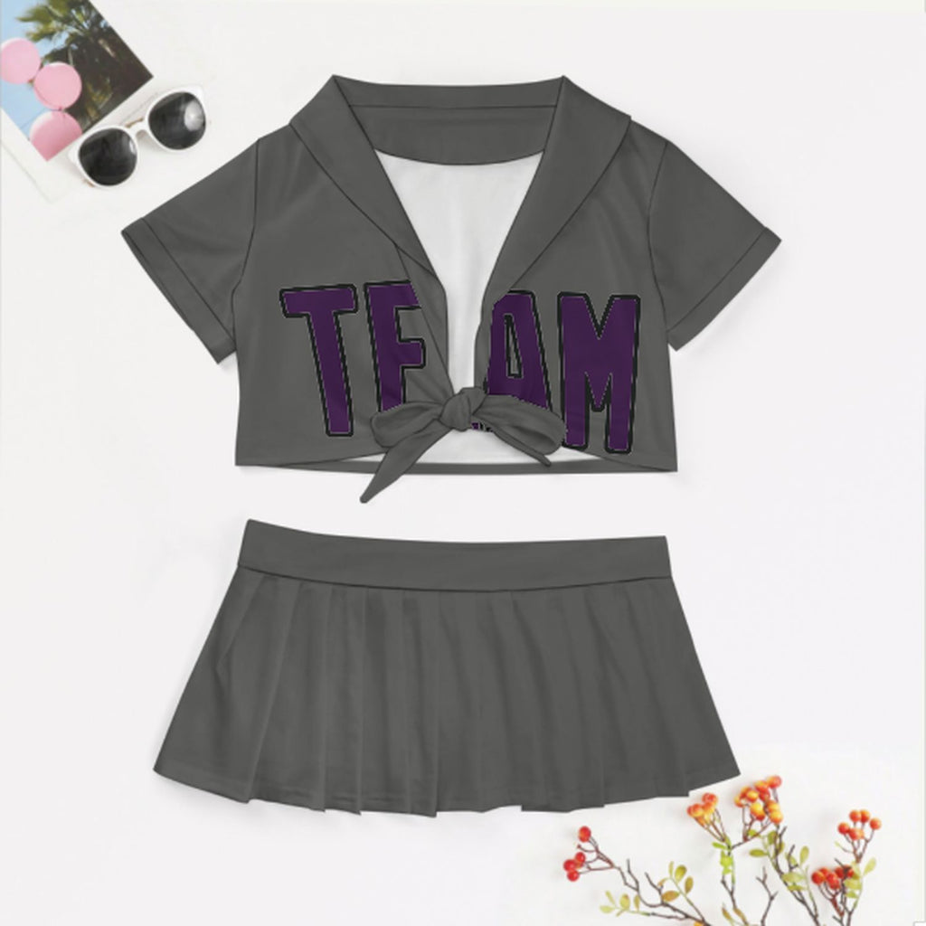 Custom Dark Grey Purple Cheerleading Uniform Set