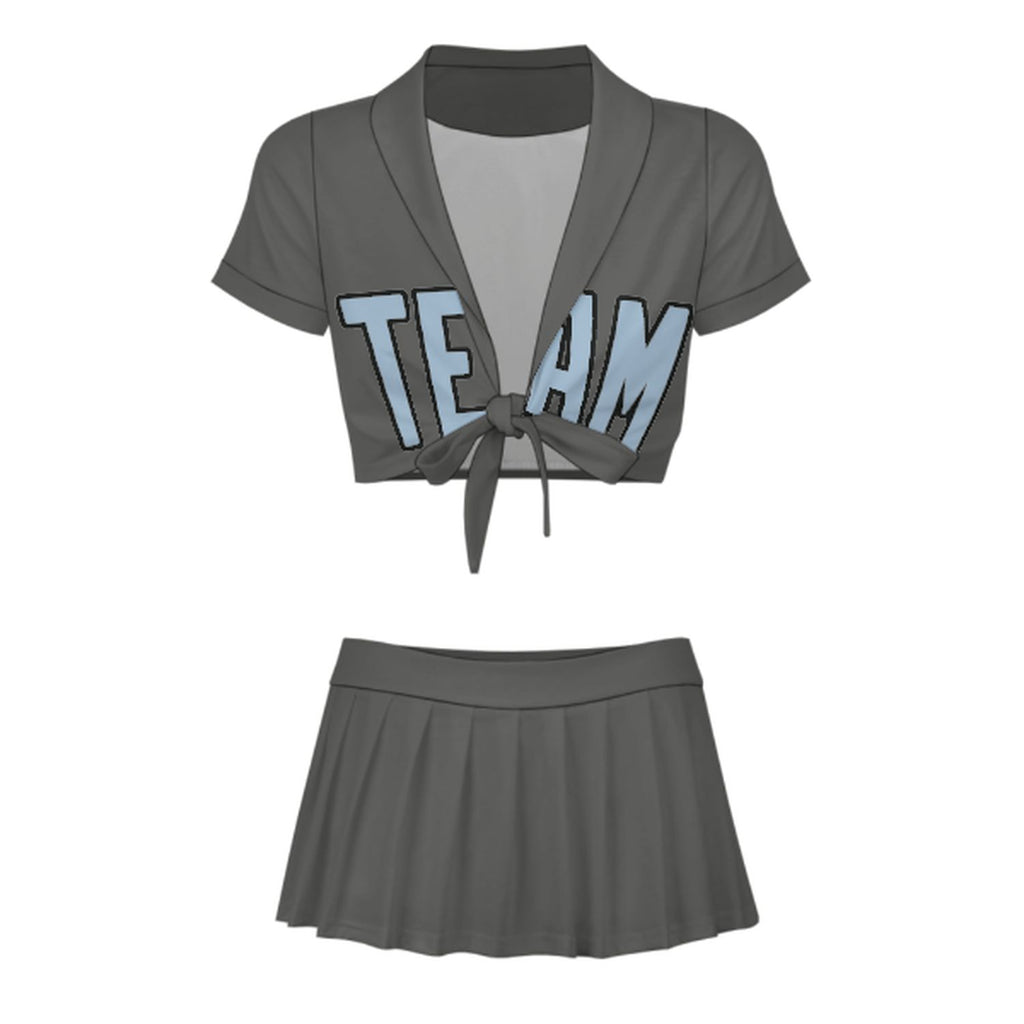 Custom Dark Grey Light Blue Cheerleading Uniform Set