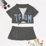 Custom Dark Grey Light Blue Cheerleading Uniform Set
