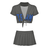 Custom Dark Grey Sky Blue Cheerleading Uniform Set
