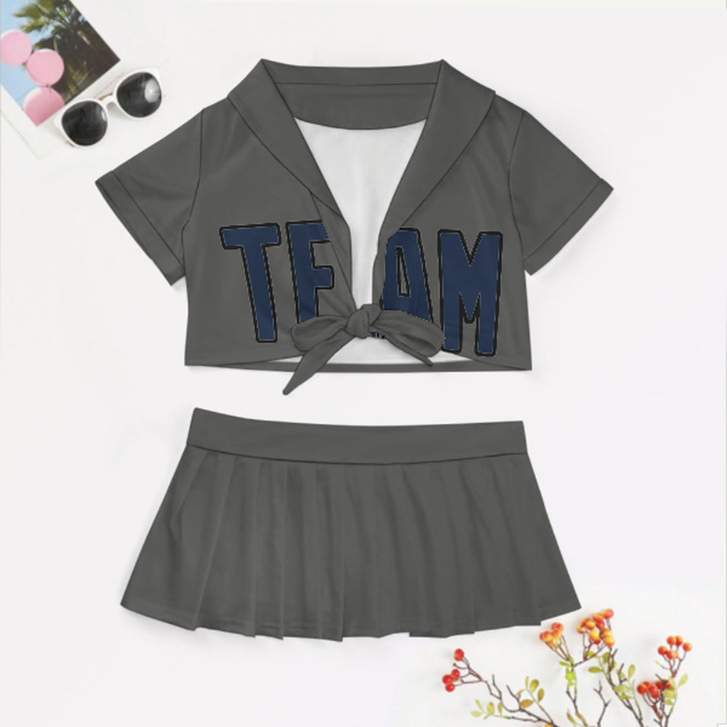 Custom Dark Grey Blue Cheerleading Uniform Set