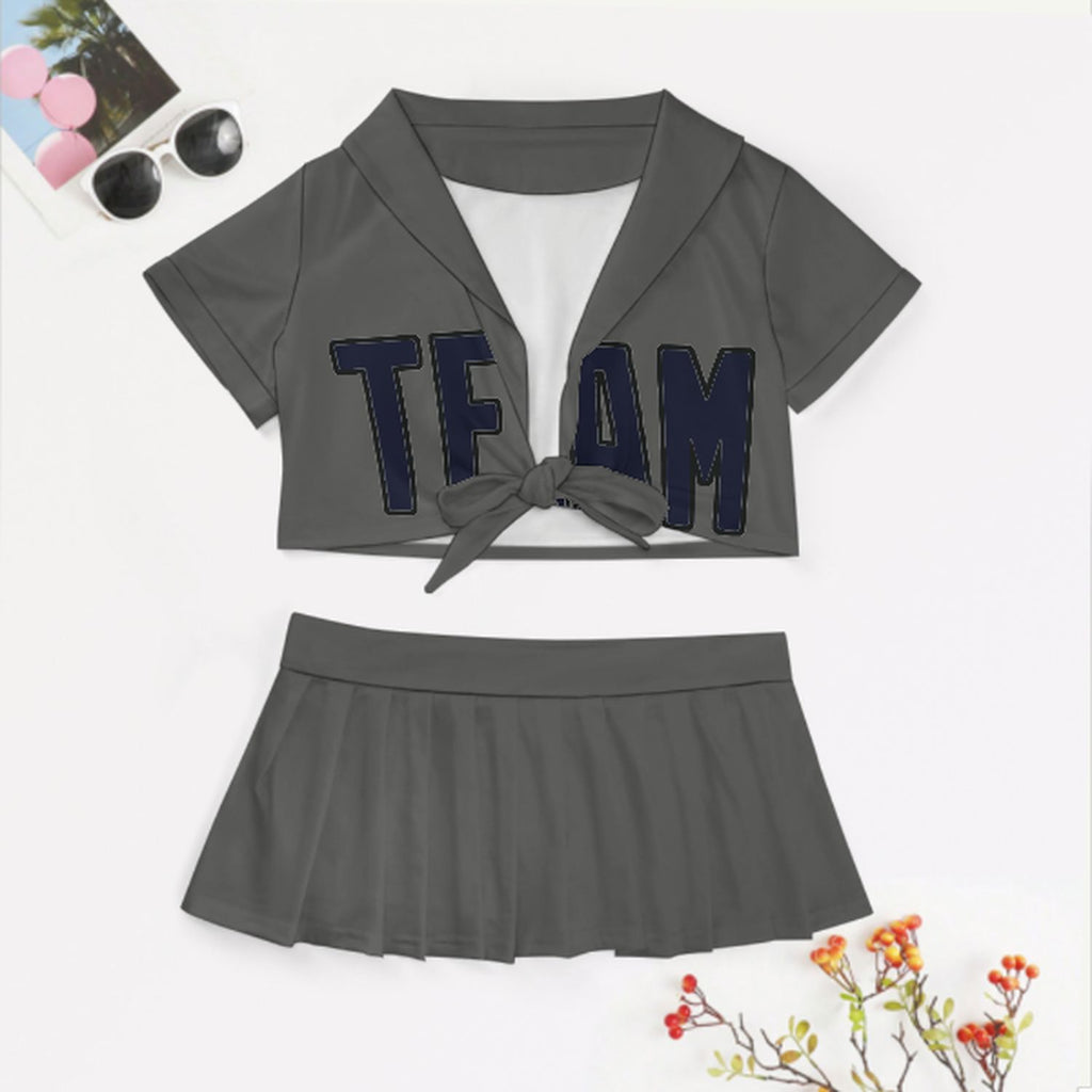 Custom Dark Grey Navy Cheerleading Uniform Set