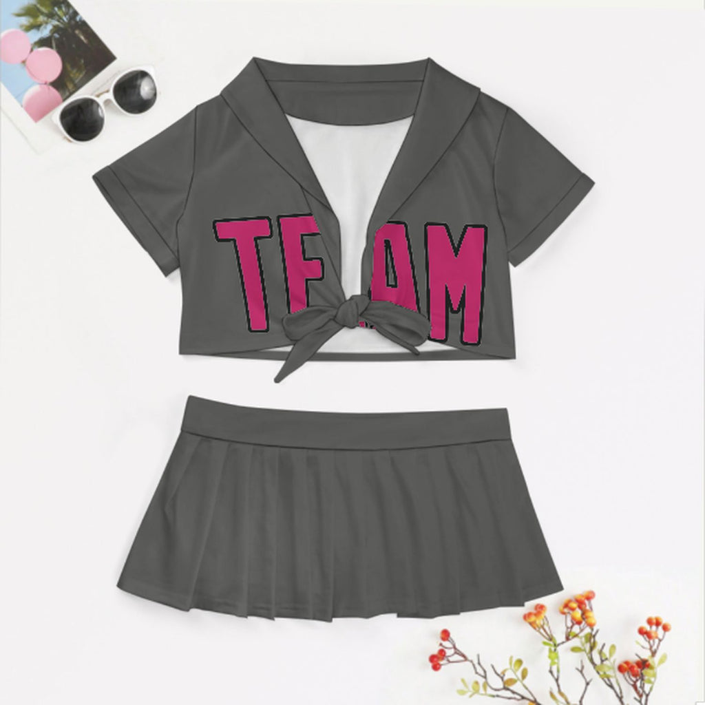 Custom Dark Grey Pink Cheerleading Uniform Set