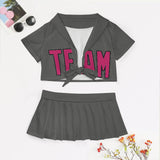 Custom Dark Grey Pink Cheerleading Uniform Set