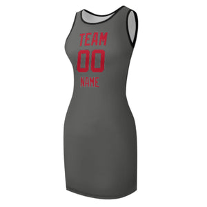 Custom Dark Grey Red Sleeveless Vest Dress