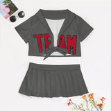 Custom Dark Grey Red Cheerleading Uniform Set