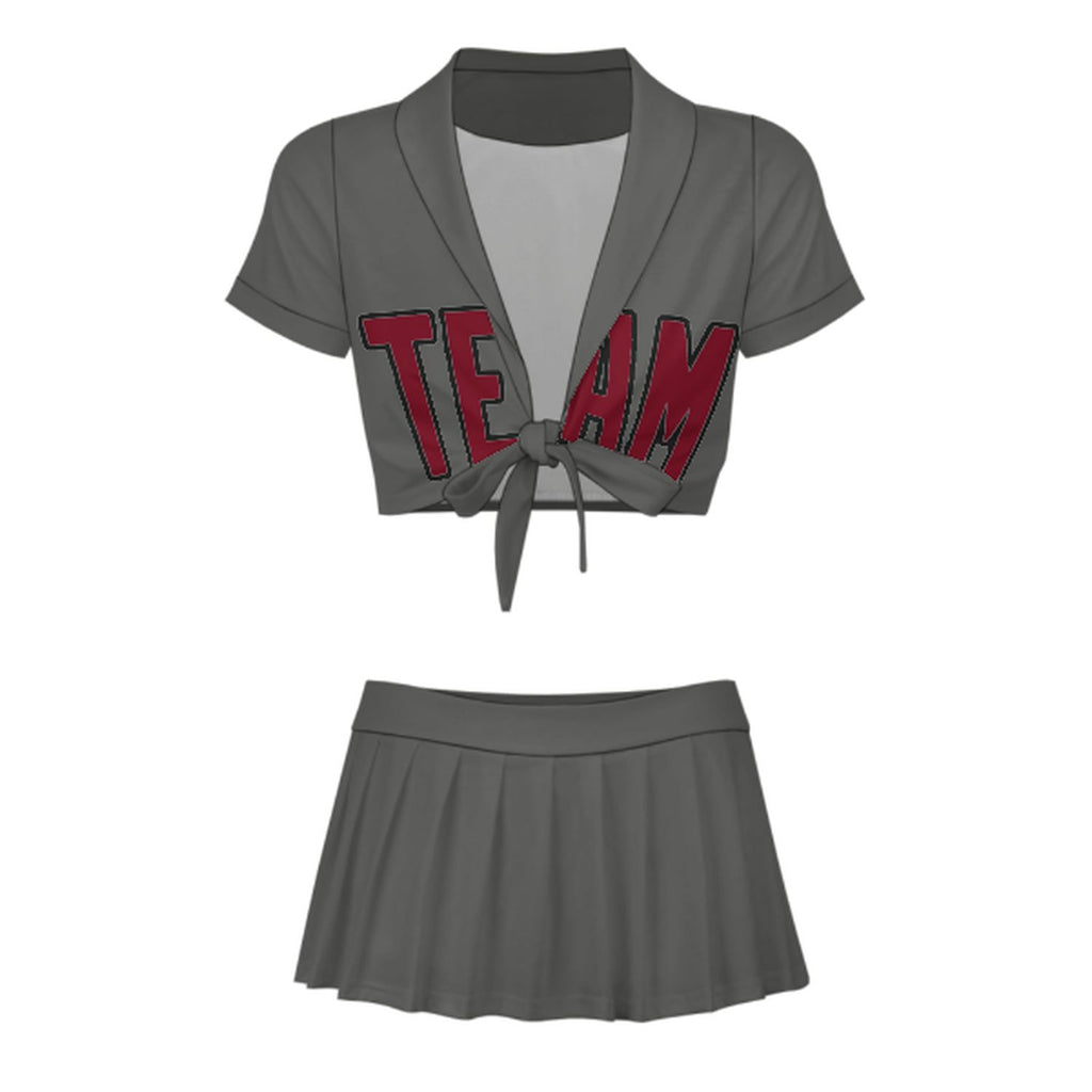 Custom Dark Grey Crimson Red Cheerleading Uniform Set