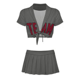Custom Dark Grey Crimson Red Cheerleading Uniform Set