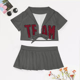Custom Dark Grey Crimson Red Cheerleading Uniform Set