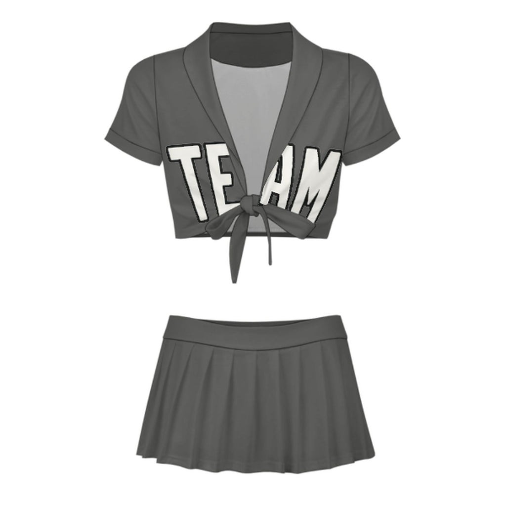 Custom Dark Grey White Cheerleading Uniform Set