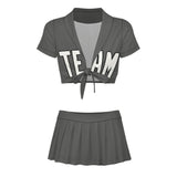 Custom Dark Grey White Cheerleading Uniform Set