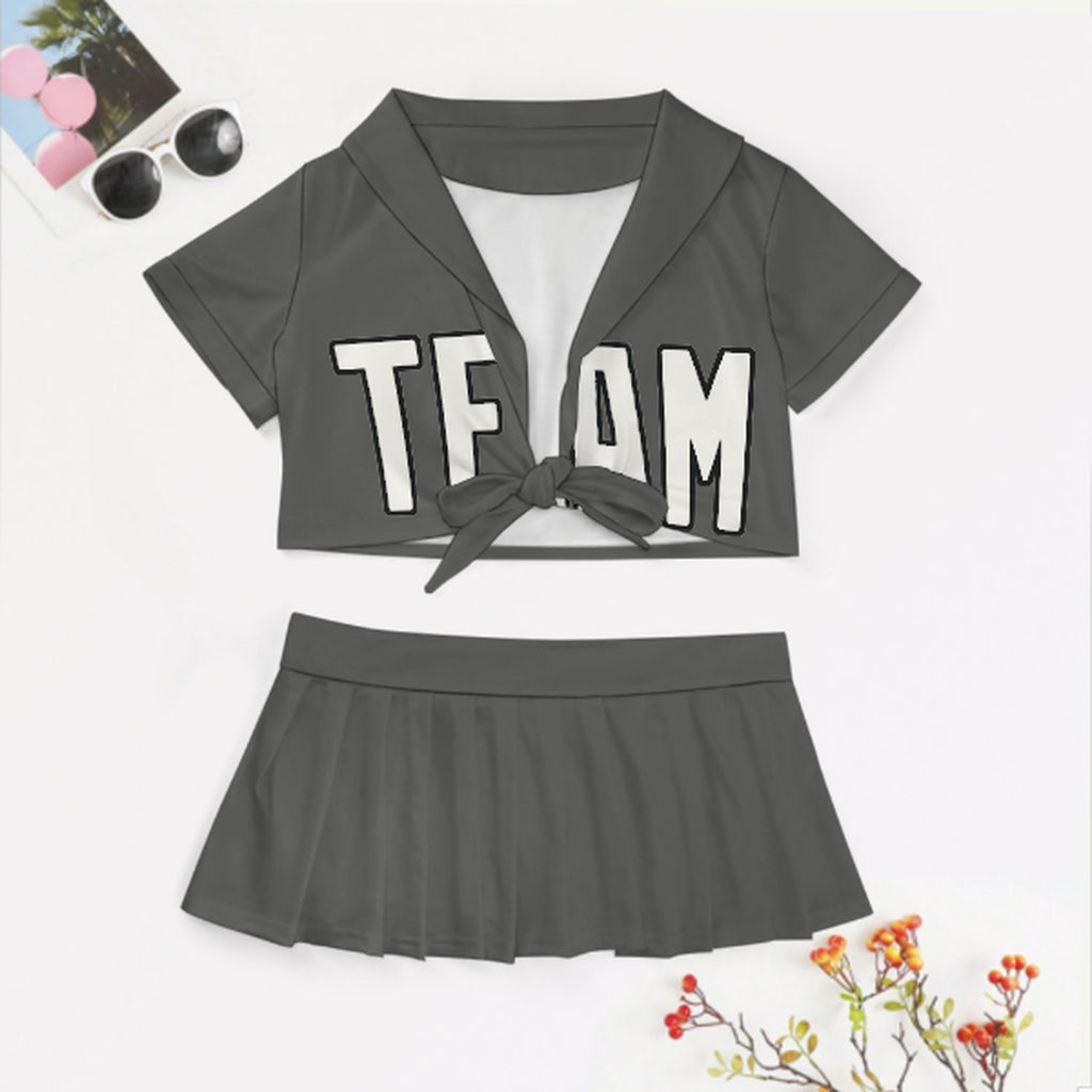 Custom Dark Grey White Cheerleading Uniform Set