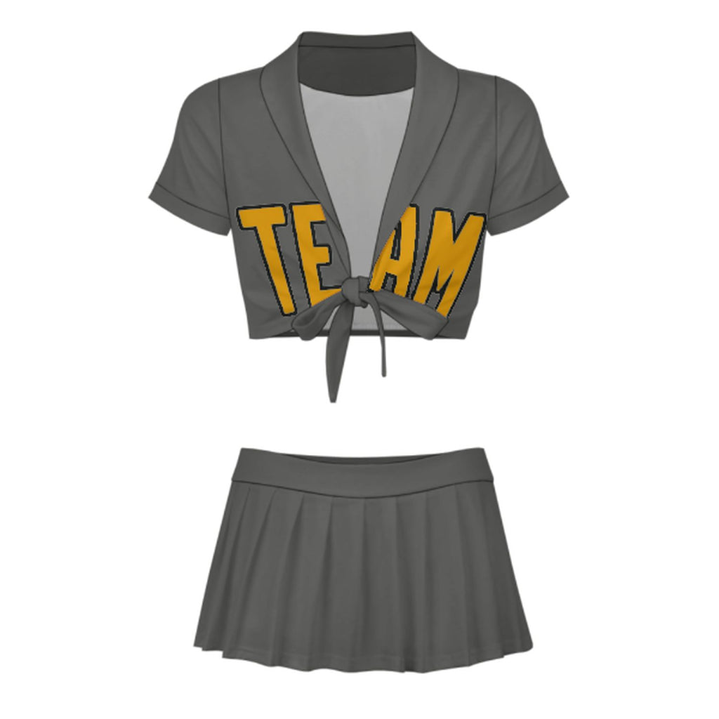 Custom Dark Grey Yellow Cheerleading Uniform Set