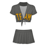Custom Dark Grey Yellow Cheerleading Uniform Set