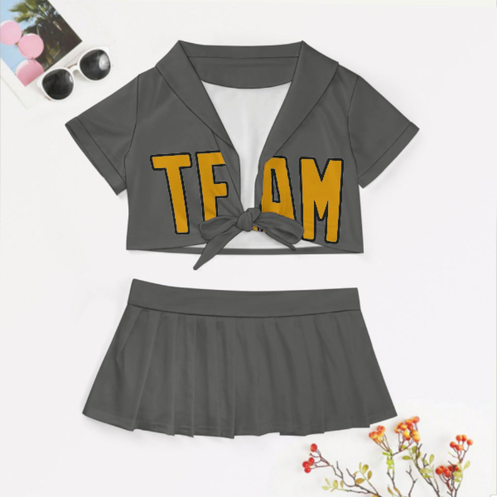 Custom Dark Grey Yellow Cheerleading Uniform Set