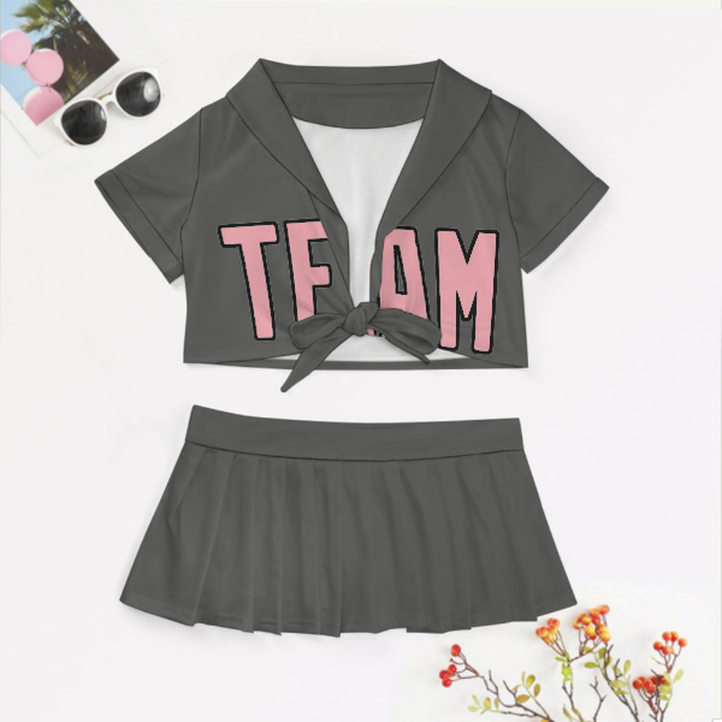Custom Dark Grey Light Pink Cheerleading Uniform Set