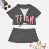 Custom Dark Grey Light Pink Cheerleading Uniform Set