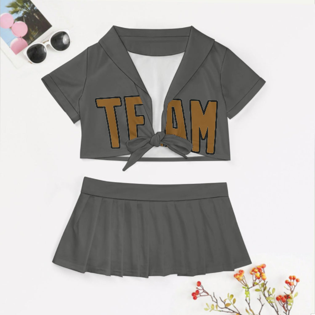 Custom Dark Grey Khaki Cheerleading Uniform Set