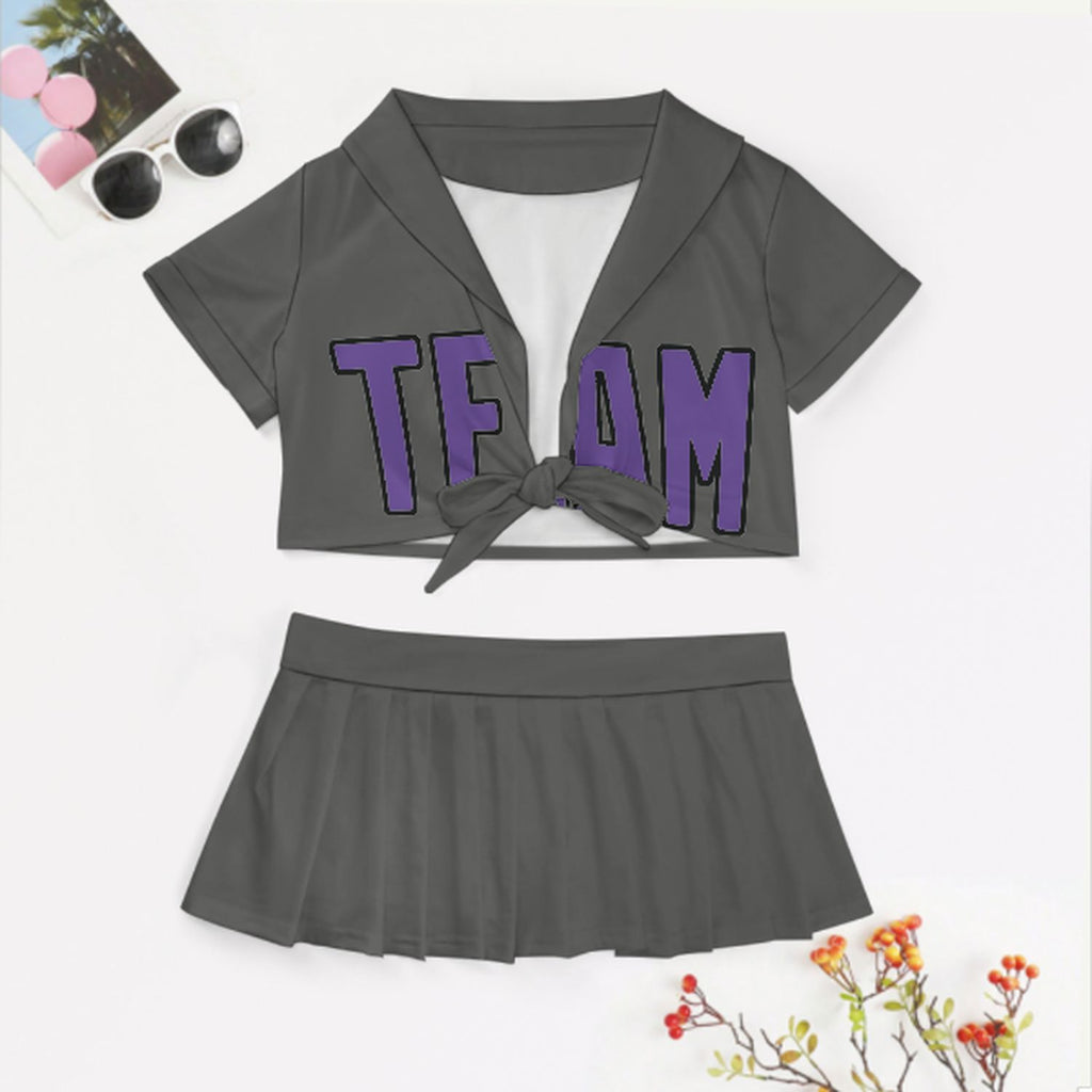 Custom Dark Grey Light Purple Cheerleading Uniform Set