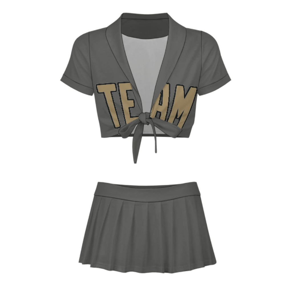 Custom Dark Grey Light Khaki Cheerleading Uniform Set