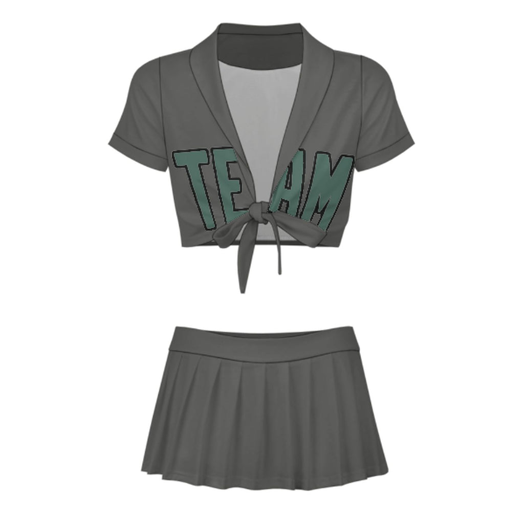 Custom Dark Grey Blue Green Cheerleading Uniform Set