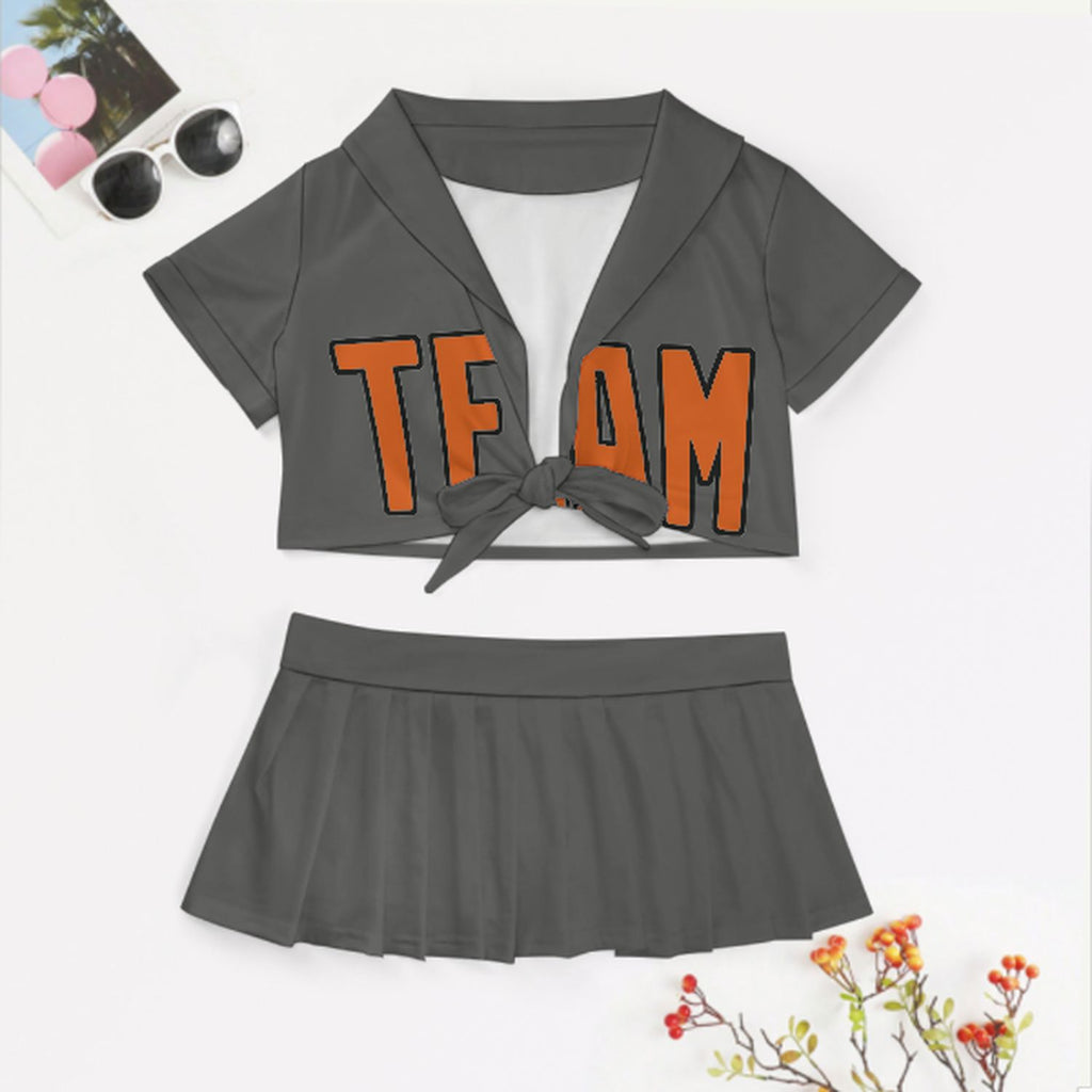 Custom Dark Grey Orange Cheerleading Uniform Set