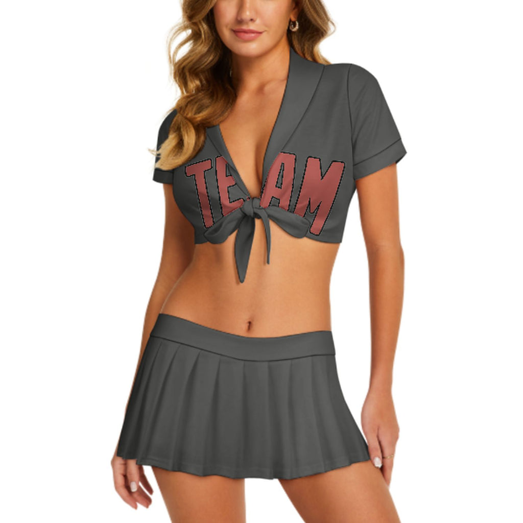Custom Dark Grey Copper Rose Cheerleading Uniform Set