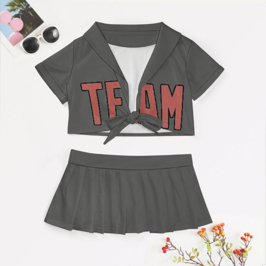 Custom Dark Grey Copper Rose Cheerleading Uniform Set