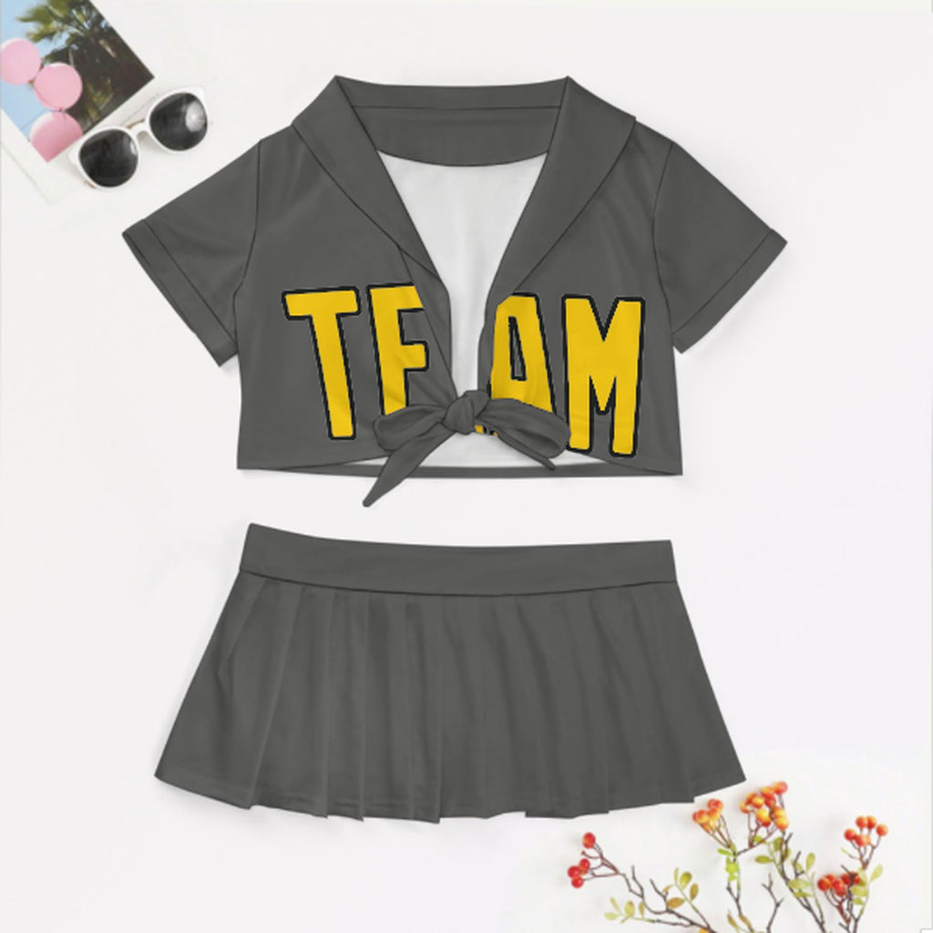 Custom Dark Grey Gold Cheerleading Uniform Set