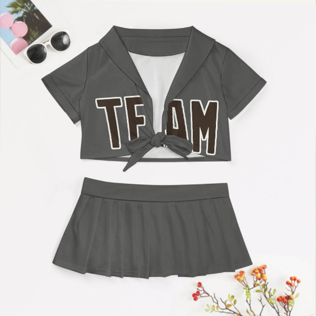 Custom Dark Grey Brown Cheerleading Uniform Set
