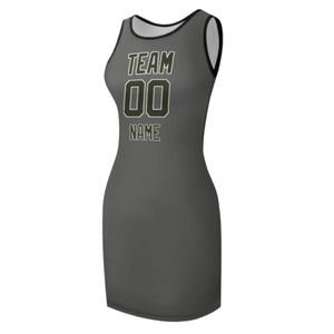 Custom Dark Grey Olive Sleeveless Vest Dress