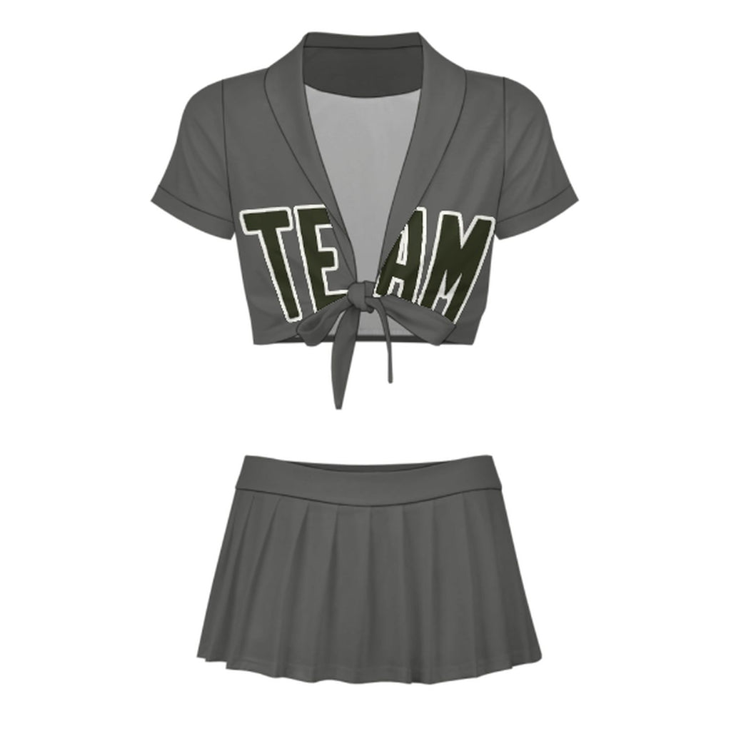 Custom Dark Grey Olive Cheerleading Uniform Set