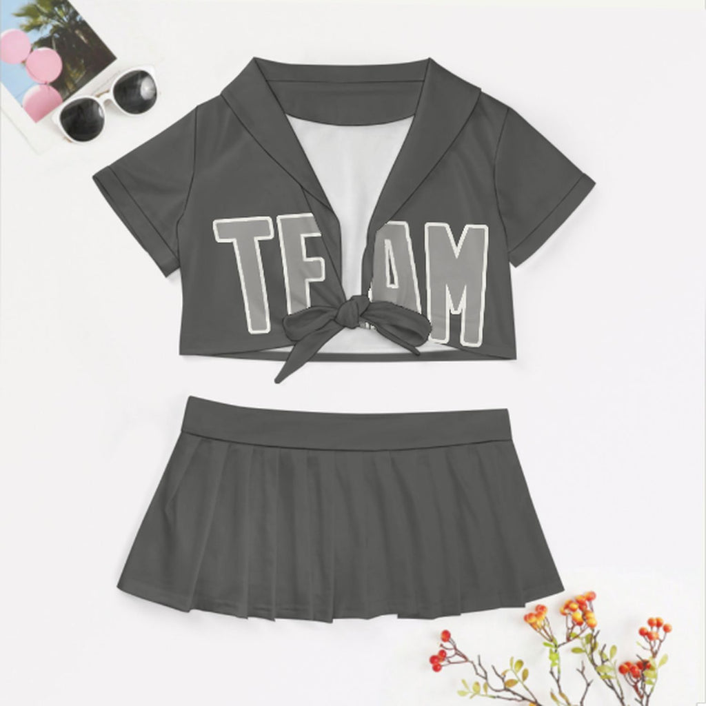 Custom Dark Grey Gray Cheerleading Uniform Set