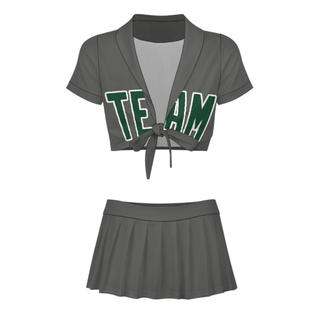 Custom Dark Grey Green Cheerleading Uniform Set