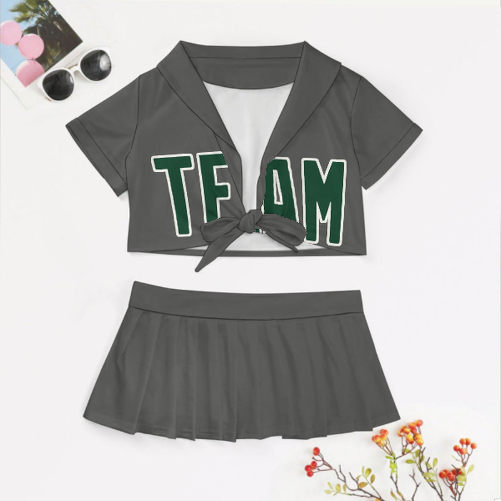Custom Dark Grey Green Cheerleading Uniform Set