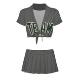Custom Dark Grey Dark Green Cheerleading Uniform Set