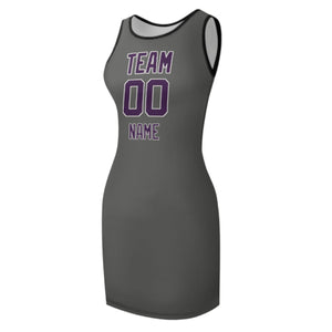 Custom Dark Grey Purple Sleeveless Vest Dress