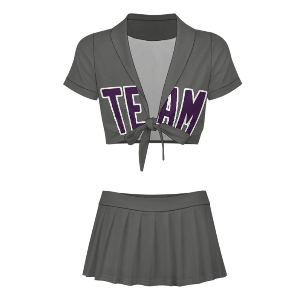 Custom Dark Grey Purple Cheerleading Uniform Set