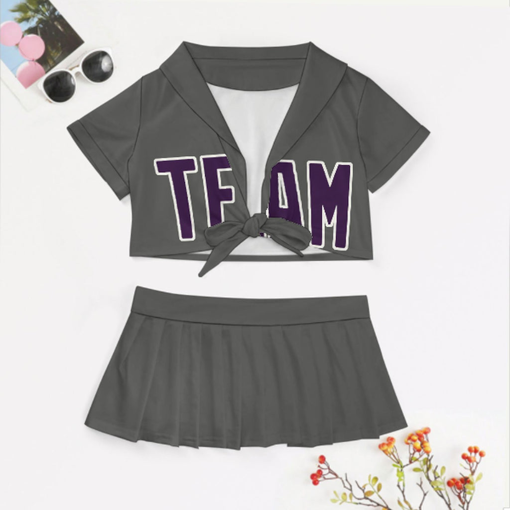 Custom Dark Grey Purple Cheerleading Uniform Set