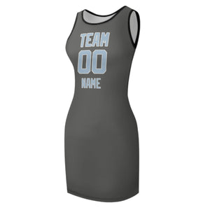 Custom Dark Grey Light Blue Sleeveless Vest Dress