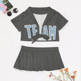 Custom Dark Grey Light Blue Cheerleading Uniform Set