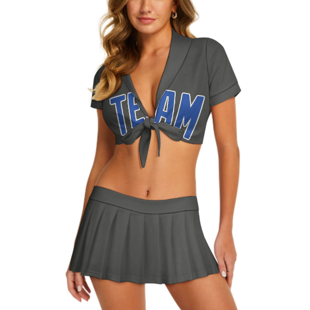 Custom Dark Grey Sky Blue Cheerleading Uniform Set