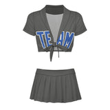 Custom Dark Grey Sky Blue Cheerleading Uniform Set