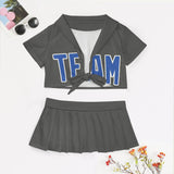 Custom Dark Grey Sky Blue Cheerleading Uniform Set