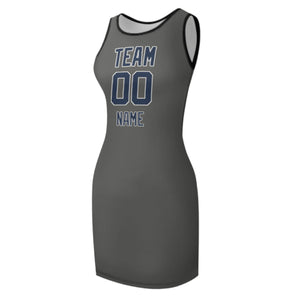 Custom Dark Grey Blue Sleeveless Vest Dress