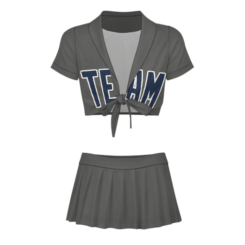 Custom Dark Grey Blue Cheerleading Uniform Set