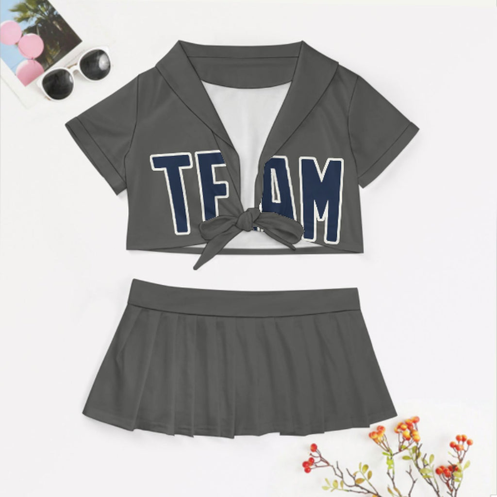 Custom Dark Grey Blue Cheerleading Uniform Set