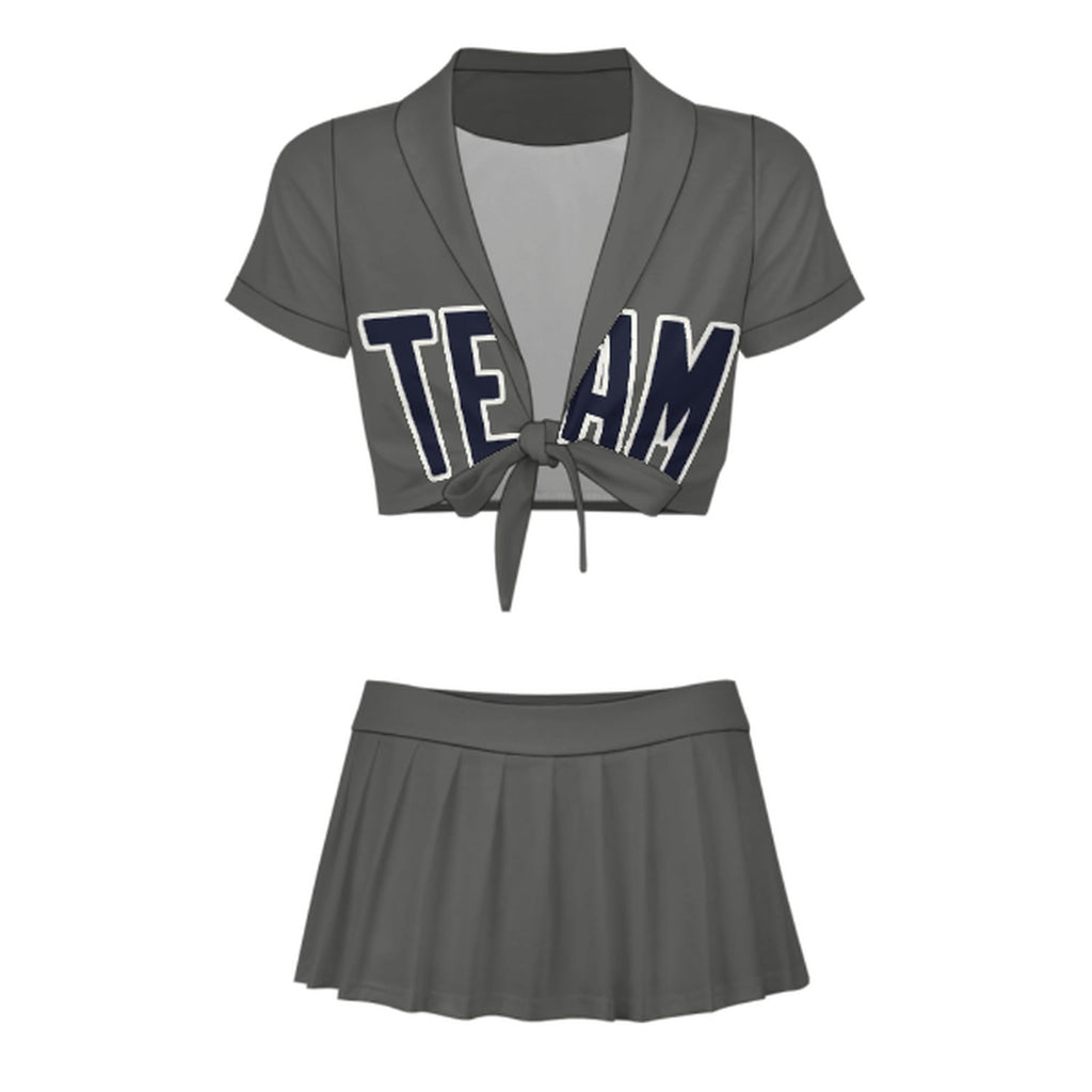 Custom Dark Grey Navy Cheerleading Uniform Set