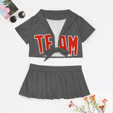 Custom Dark Grey Orange Red Cheerleading Uniform Set