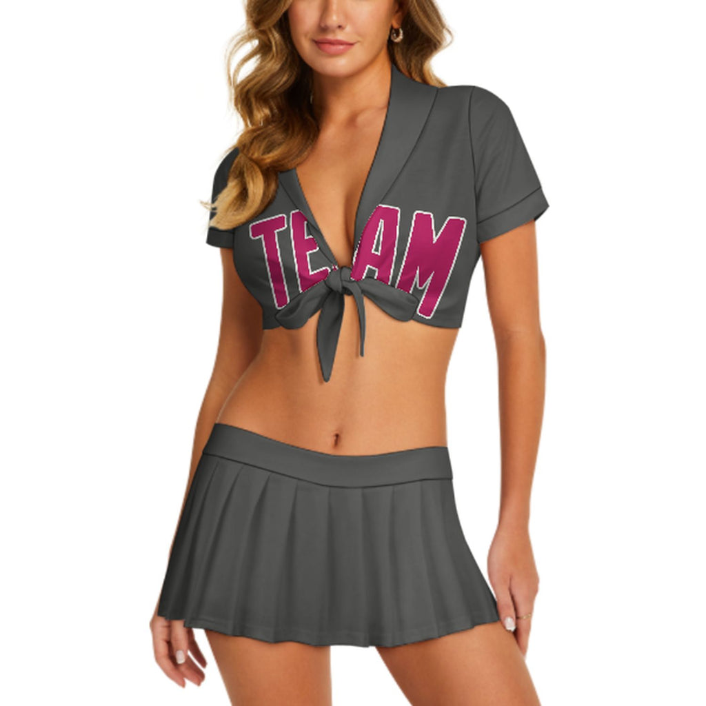 Custom Dark Grey Pink Cheerleading Uniform Set